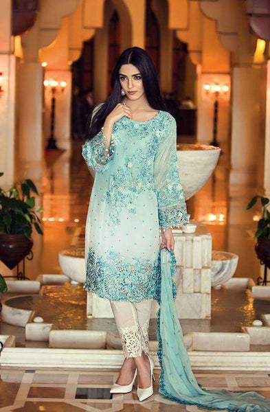 ZA6004 TURQUOISE MARIA B STYLE PAKISTANI READY MADE SALWAR KAMEEZ SUIT - Asian Party Wear