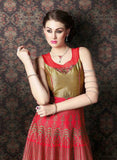 4705 RED CHENAB DESIGNER EMBROIDRED ANARKALI SUIT - Asian Party Wear