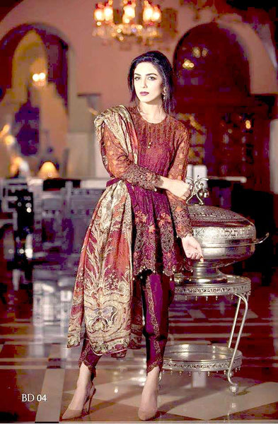 ZA6002 MAROON MARIA B STYLE PAKISTANI READYMADE SALWAR KAMEEZ SUIT - Asian Party Wear