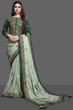 ZAC20-05 PISTA GREEN INDIAN WEDDING SAREE - Asian Party Wear