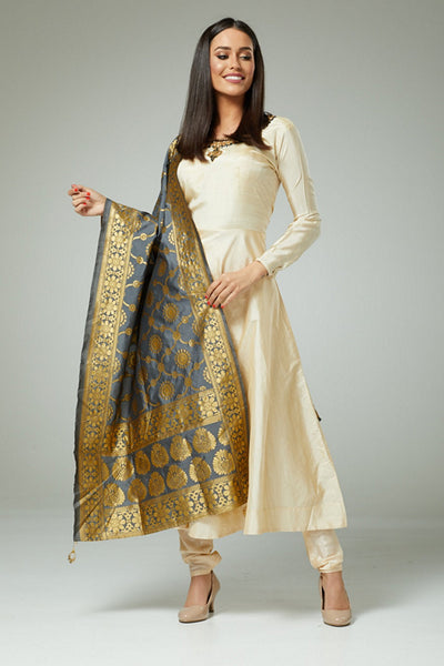 FAWN A LINE INDIAN BANARSI STYLE DUPATTA SALWAR KAMEEZ - Asian Party Wear