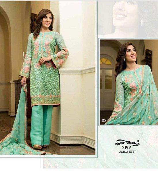 GREEN MEHWISH HAYAT PAKISTANI STYLE GEORGETTE READY MADE SALWAR SUIT - Asian Party Wear