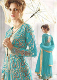 Turquoise Net Wedding Dress Indian Bridesmaid Suit - Asian Party Wear