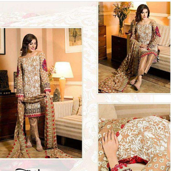 ZYC2201 BROWN MEHWISH HAYAT PAKISTANI STYLE GEORGETTE SALWAR SUIT - Asian Party Wear