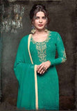 ZHR5135 GREEN HEROINE STARLET GEORGETTE STRAIGHT CUT STYLE SUIT - Asian Party Wear