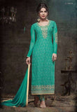 ZHR5135 GREEN HEROINE STARLET GEORGETTE STRAIGHT CUT STYLE SUIT - Asian Party Wear