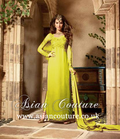 SUNLIGHT YELLOW MAISHA EMBROIDERED PARTY WEAR SUIT - Asian Party Wear