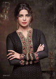 5137 BLACK HEROINE STARLET GEORGETTE STRAIGHT CUT STYLE SEMI STITCHED SUIT - Asian Party Wear