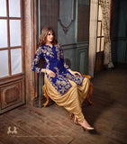 19006 BLUE AND GOLD MAISHA ADDICTION PARTY WEAR SUIT - Asian Party Wear