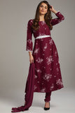 Wine Printed Anarkali Frock Suit - Asian Party Wear