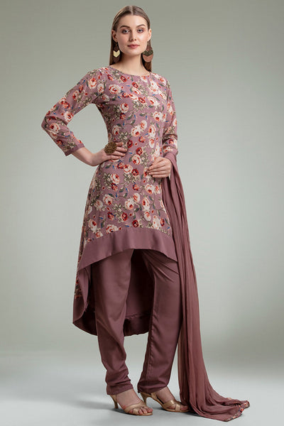 MAUVE FLORAL PRINTED PAKISTANI PARTY WEAR DRESS - Asian Party Wear