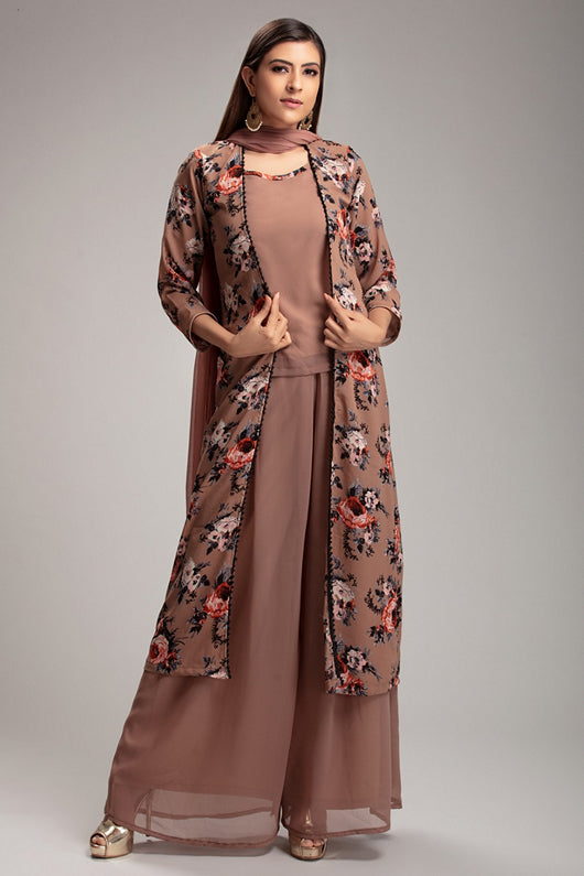 Buy New Anarkali Koti Jacket type Taffeta Silk Semi Stitched Salwar Suit  Gown Grey at Amazon.in