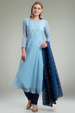 CLASSIC BLUE FLARED READYMADE SALWAR SUIT - Asian Party Wear