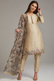 Fawn Asymmetric Stylish Wedding Wear Suit - Asian Party Wear