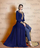 Navy Blue Nakkashi Nairra A Line Trouser Style Suit - Asian Party Wear