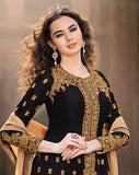 Black Bangalore Silk Anarkali Dress- Anarkali Dress - Asian Party Wear