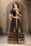 Black Bangalore Silk Anarkali Dress- Anarkali Dress - Asian Party Wear