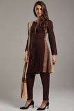 Masterpiece Choco Brown Winter Pakistani Style Salwar Suit Large Size - Asian Party Wear