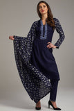 Navy Blue Designer Winter Salwar kameez large size - Asian Party Wear