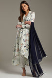 White C Cut Kurta Floral Printed Designer Suit - Asian Party Wear