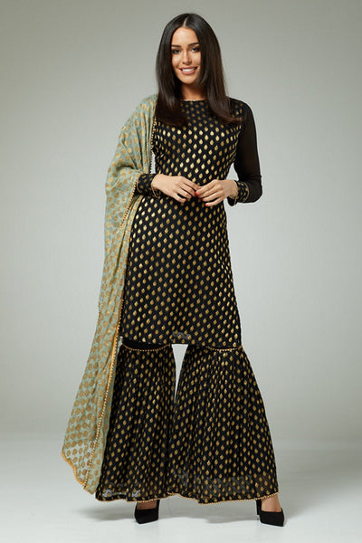 BLACK INDIAN FESTIVE WEDDING GHARARA DRESS - Asian Party Wear