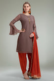 MOUSE RUST CONTRAST READY TO WEAR PARTY WEAR SALWAR KAMEEZ - Asian Party Wear