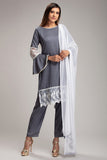 SMOKED GREY PAKISTANI DESIGNER PARTY WEAR SUIT - Asian Party Wear