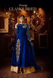 Blue & Gold Silk Wedding Lehenga Party Dress - Asian Party Wear