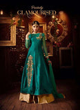 Teal & Gold Silk Lehenga Pakistani Wedding Dress - Asian Party Wear