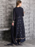 NAVY BLUE FLOWY MAXI STYLE LONG DRESS - Asian Party Wear