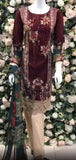 BURNT HENNA RED MARIA B STYLE EMBROIDERED EVENING SALWAR SUIT - Asian Party Wear