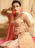 PEACH FRONT SLIT INDIAN WEDDING GOWN - Asian Party Wear