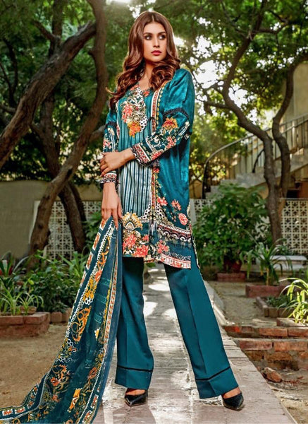 Teal Blue Pakistani Designer Lawn Suit - Asian Party Wear