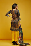 Dark Grey & Yellow Printed Silk Readymade Suit - Asian Party Wear