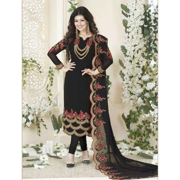 BLACK EMBROIDERED PARTY WEAR INDIAN BOLLYWOOD STYLE SALWAR SUIT - Asian Party Wear