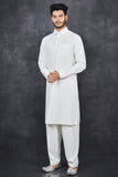 White Pakhtoon Style Men's Kurta Shalwar Suit - Asian Party Wear