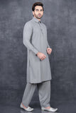 Ash Grey Collar Style Salawr Kameez Pakistani Men's Suit - Asian Party Wear