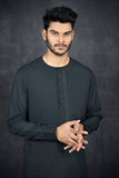 Black Pakistani Men's Kurta Shalwar Casual Suit - Asian Party Wear