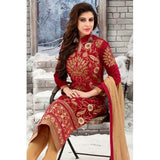 Red RIVAA DESIGNER VELVET DRESS - Asian Party Wear