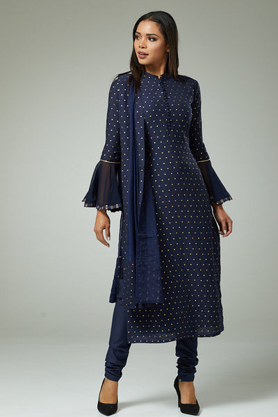 NAVY BLUE DESIGNER PARTY WEAR CHURIDAR SUIT - Asian Party Wear