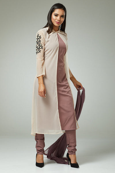 MAUVE JACKET STYLE MODISH SALWAR KAMEEZ - Asian Party Wear