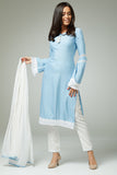 UNIQUE SKY BLUE AND WHITE PAKISTANI DESIGNER READYMADE SALWAR SUIT - Asian Party Wear