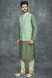 Green Pakistani Men's Festive Wedding Waistcoat - Asian Party Wear