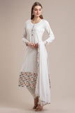 DELICATE WHITE STRAIGHT CUT SALWAR KAMEEZ SUIT - Asian Party Wear