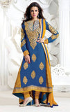 BLUE MEHZABI PARTY WEAR LONG STRAIGHT SALWAR KAMEEZ - Asian Party Wear