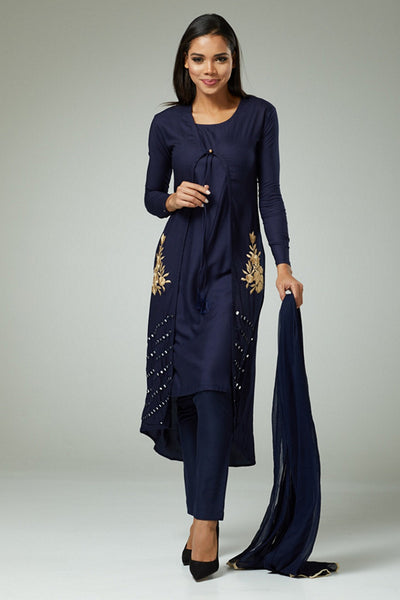 ECLIPSE NAVY BLUE READYMADE JACKET DRESS - Asian Party Wear