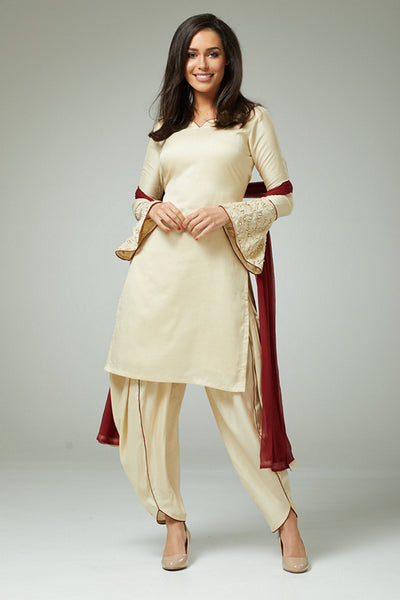 CREAM FEMININE STYLISH READYMADE SALWAR SUIT - Asian Party Wear