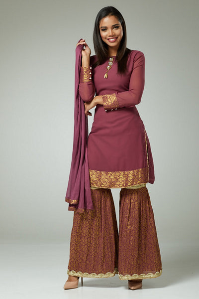 PLUM INDIAN FESTIVE GHARARA SUIT - Asian Party Wear