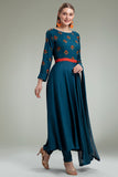 PEACOCK BLUE AFGHANI STYLE READYMADE FLARED DRESS - Asian Party Wear