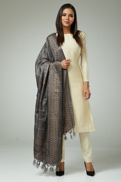 SWEET CORN BEIGE PLAIN SALWAR KAMEEZ WITH CONTRAST DUPATTA - Asian Party Wear